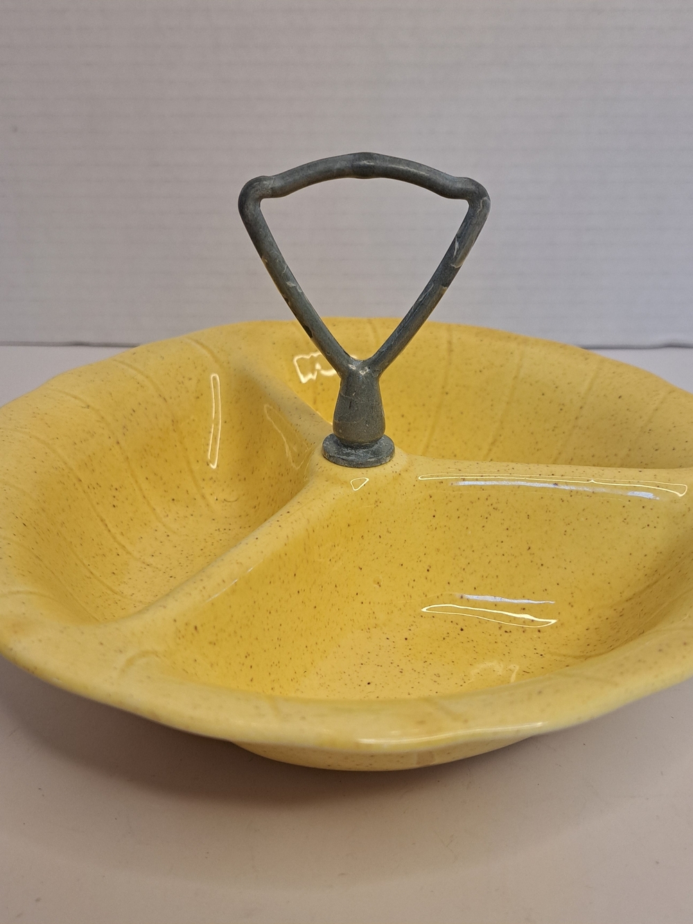 Lane & Co Speckled Yellow Divided Bowl Van Nuys Relish Pottery Dish Circa 1960s